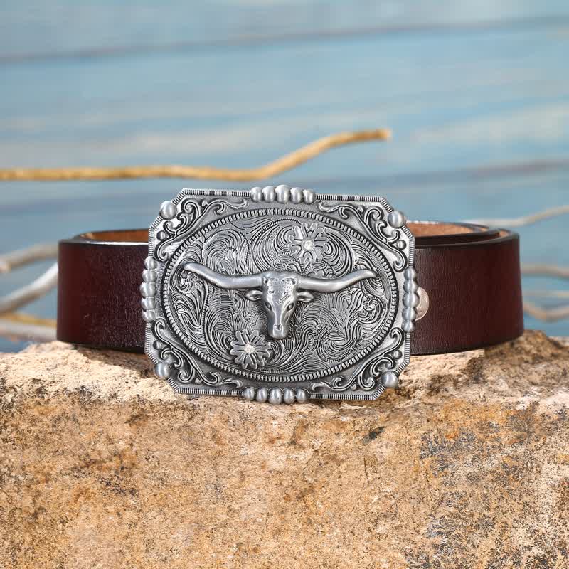 DIY-Leder-Gürtel für Herren mit Longhorn-Stierkopfschnalle