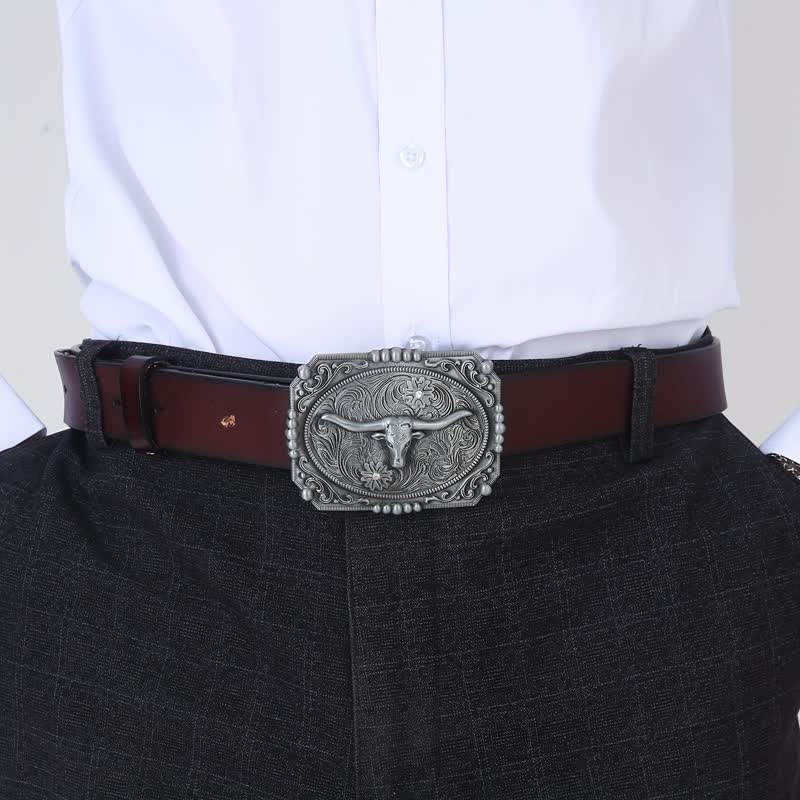 DIY-Leder-Gürtel für Herren mit Longhorn-Stierkopfschnalle