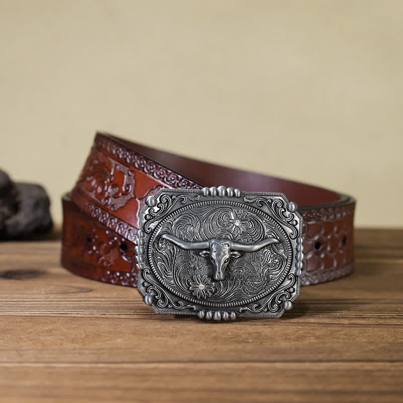 DIY-Leder-Gürtel für Herren mit Longhorn-Stierkopfschnalle