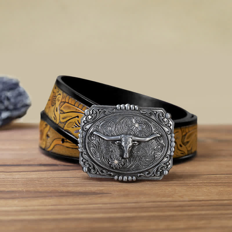 DIY-Leder-Gürtel für Herren mit Longhorn-Stierkopfschnalle