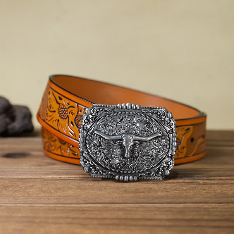DIY-Leder-Gürtel für Herren mit Longhorn-Stierkopfschnalle
