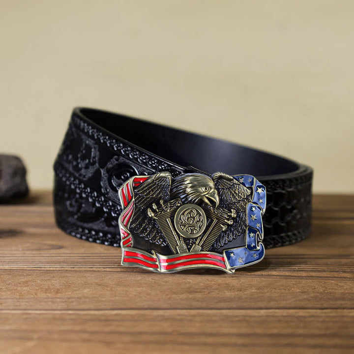 Herren DIY Adler Patriotisch Mehrfarbige Schnalle Ledergürtel