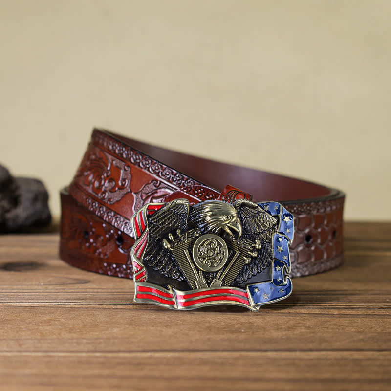 Herren DIY Adler Patriotisch Mehrfarbige Schnalle Ledergürtel