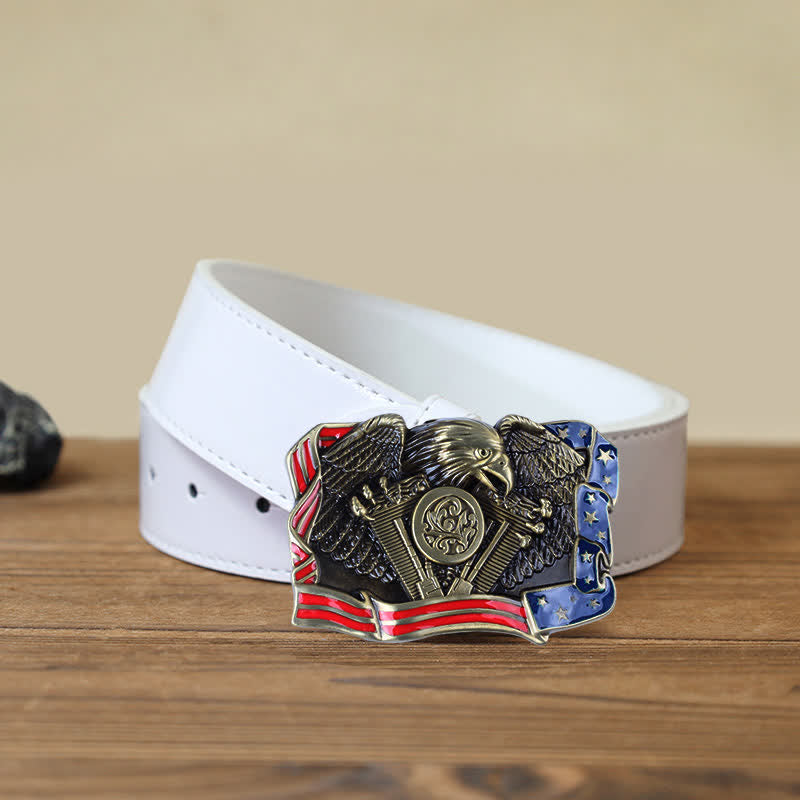 Herren DIY Adler Patriotisch Mehrfarbige Schnalle Ledergürtel