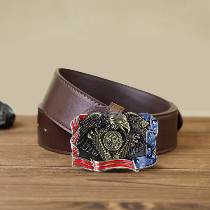 Herren DIY Adler Patriotisch Mehrfarbige Schnalle Ledergürtel