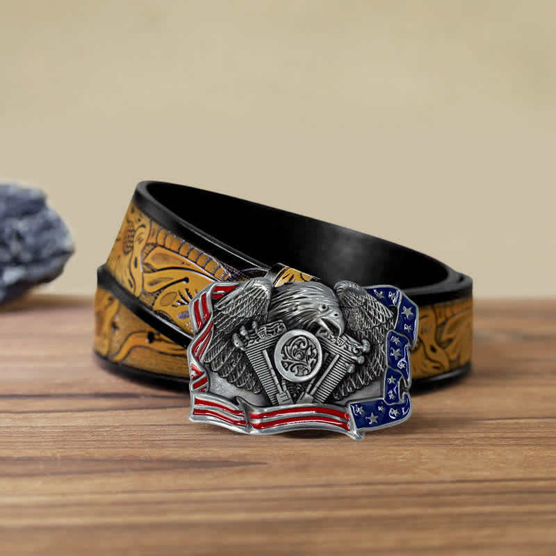 Herren DIY Adler Patriotisch Mehrfarbige Schnalle Ledergürtel