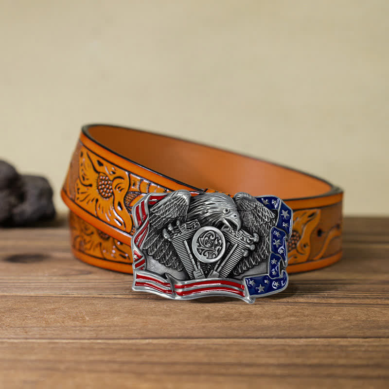 Herren DIY Adler Patriotisch Mehrfarbige Schnalle Ledergürtel