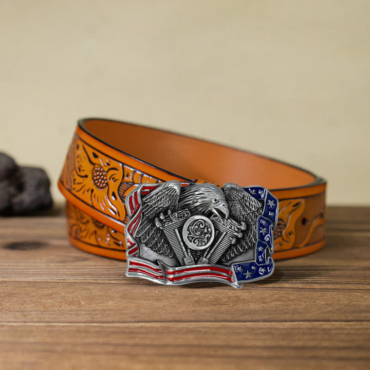 Herren DIY Adler Patriotisch Mehrfarbige Schnalle Ledergürtel