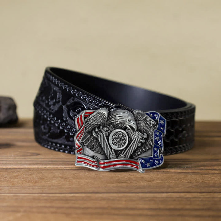 Herren DIY Adler Patriotisch Mehrfarbige Schnalle Ledergürtel