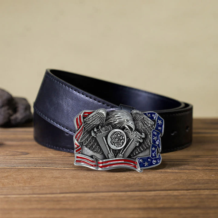 Herren DIY Adler Patriotisch Mehrfarbige Schnalle Ledergürtel
