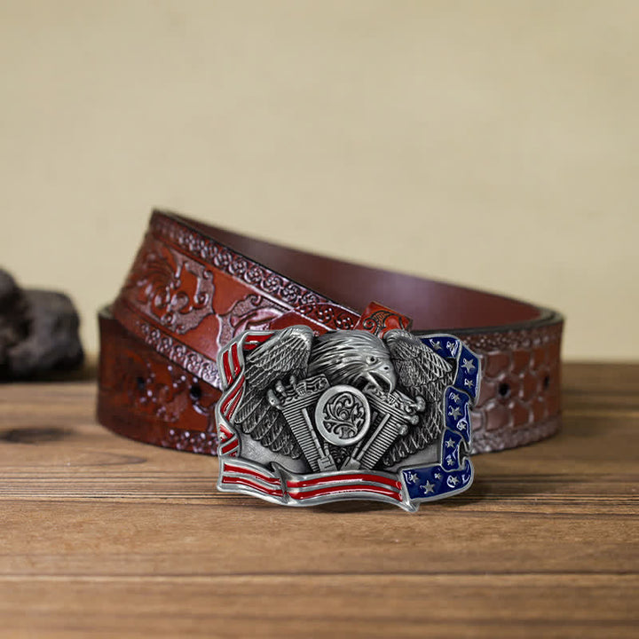 Herren DIY Adler Patriotisch Mehrfarbige Schnalle Ledergürtel