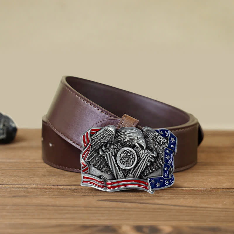 Herren DIY Adler Patriotisch Mehrfarbige Schnalle Ledergürtel