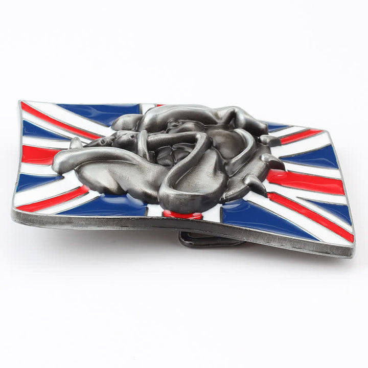 DIY Herren Leder Gürtel mit Bulldoggenkopf-Schnalle und britischer Flagge