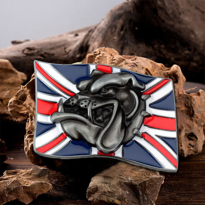 DIY Herren Leder Gürtel mit Bulldoggenkopf-Schnalle und britischer Flagge