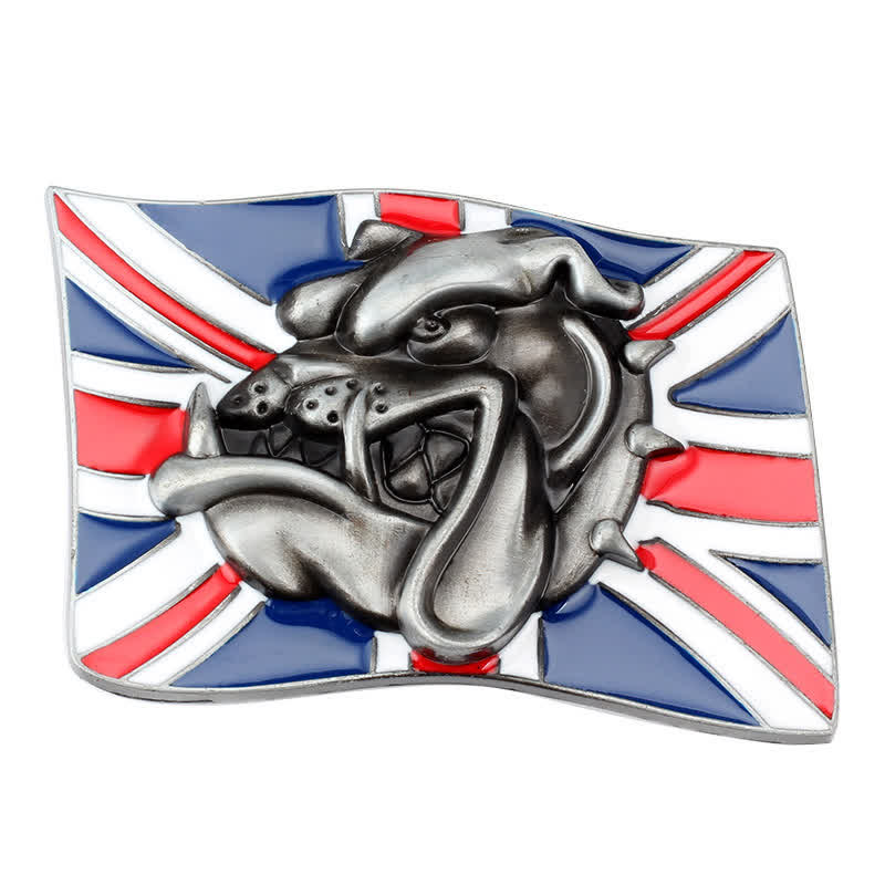 DIY Herren Leder Gürtel mit Bulldoggenkopf-Schnalle und britischer Flagge