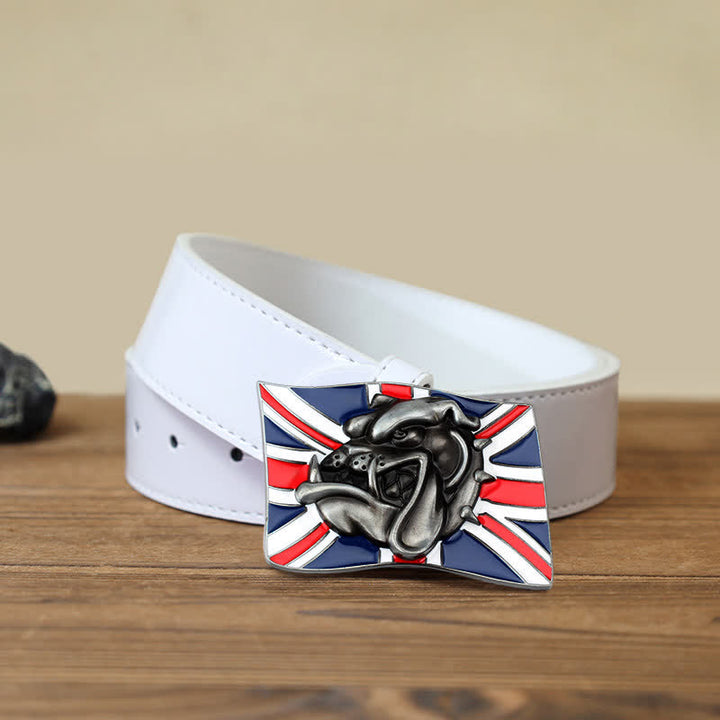 DIY Herren Leder Gürtel mit Bulldoggenkopf-Schnalle und britischer Flagge