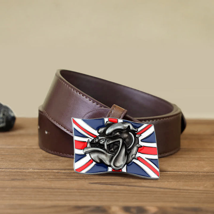 DIY Herren Leder Gürtel mit Bulldoggenkopf-Schnalle und britischer Flagge