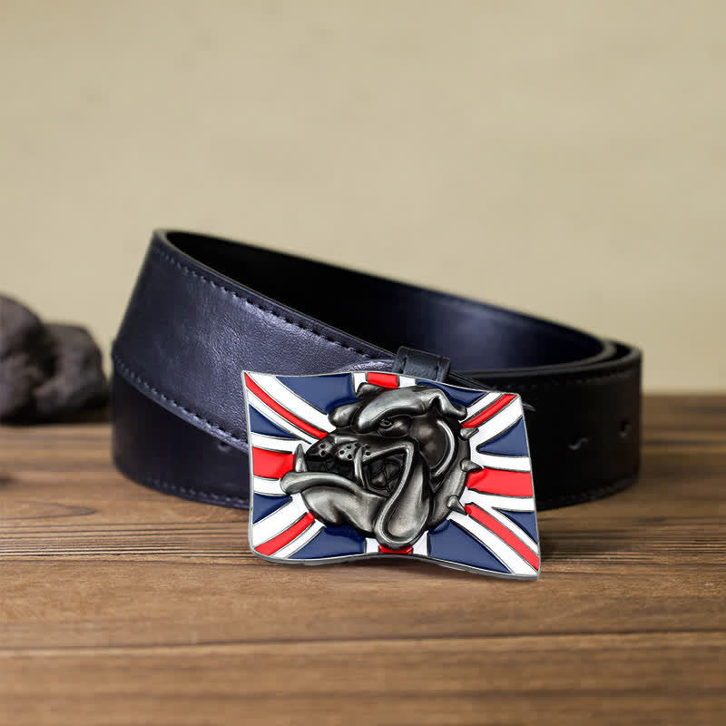 DIY Herren Leder Gürtel mit Bulldoggenkopf-Schnalle und britischer Flagge