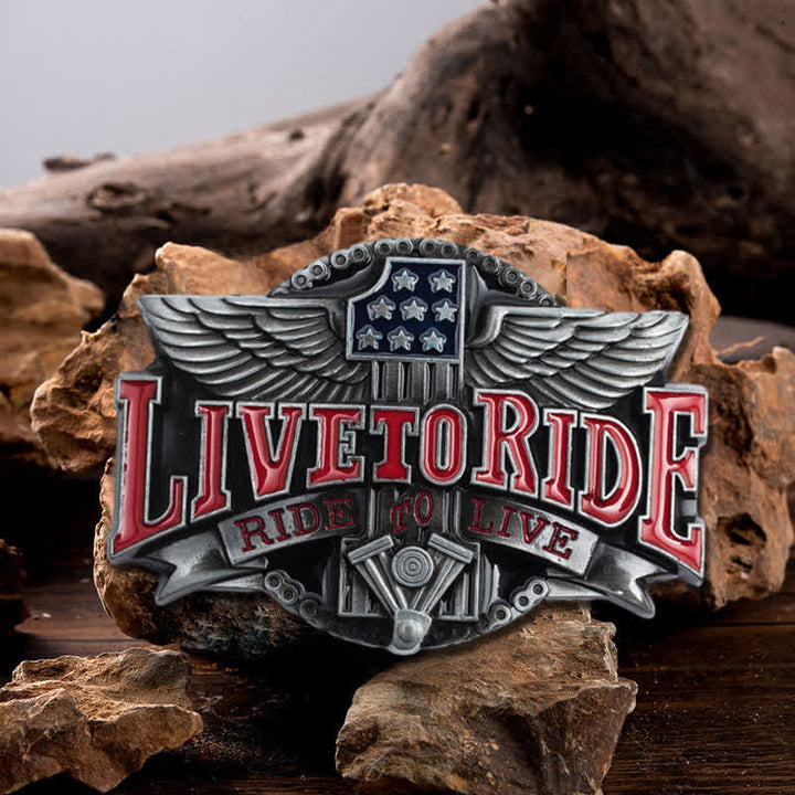 Herren DIY Motorrad Live To Ride Flügel Schnalle Ledergürtel
