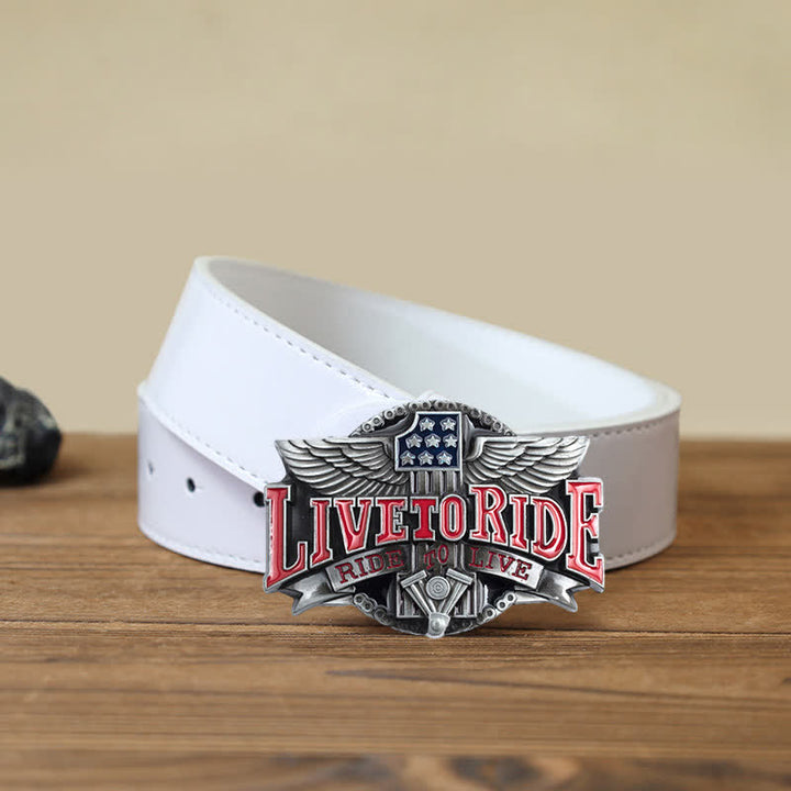 Herren DIY Motorrad Live To Ride Flügel Schnalle Ledergürtel