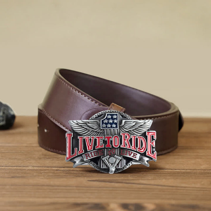 Herren DIY Motorrad Live To Ride Flügel Schnalle Ledergürtel
