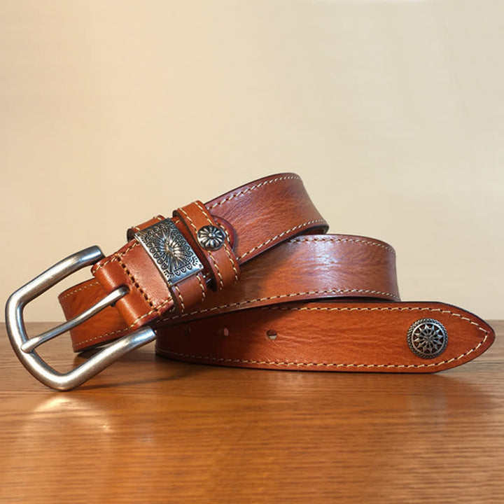 Herrengürtel aus Vollnarbenleder mit Vintage-Nietendekor