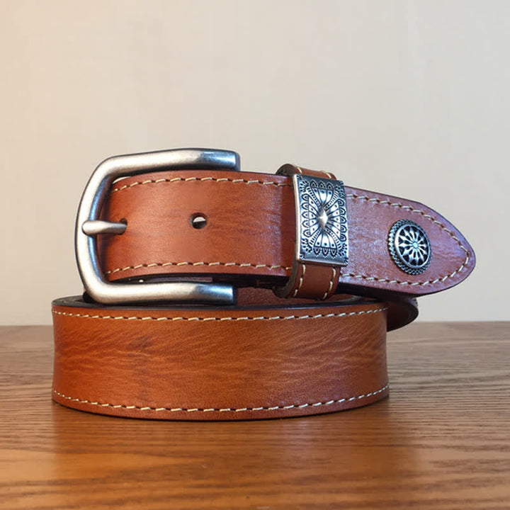 Herrengürtel aus Vollnarbenleder mit Vintage-Nietendekor