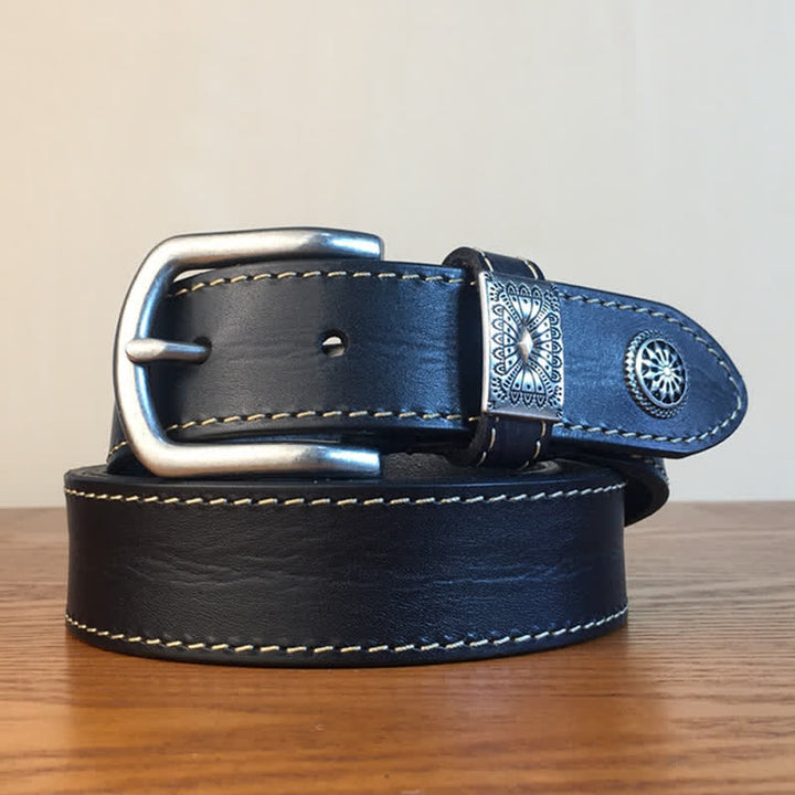 Herrengürtel aus Vollnarbenleder mit Vintage-Nietendekor