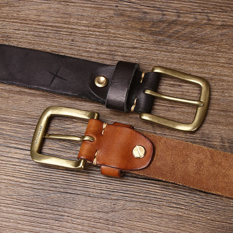 Herrengürtel aus echtem Leder mit geprägtem Feder-Muster