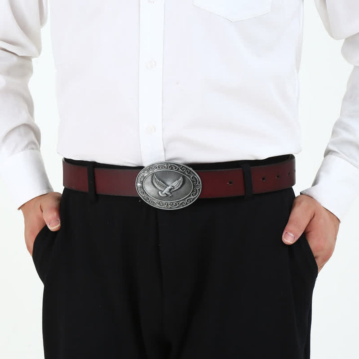 Herren DIY antiker Leder Gürtel mit freier Adler Schnalle