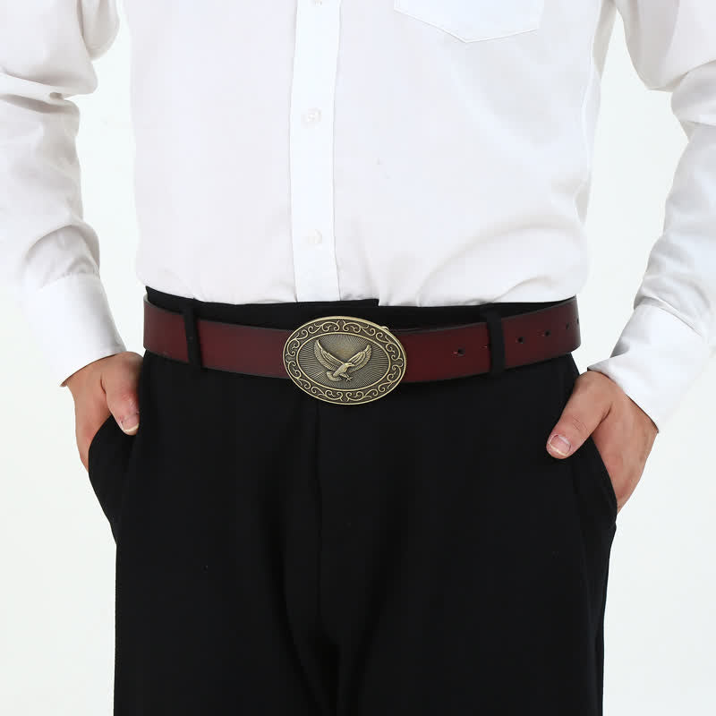 Herren DIY antiker Leder Gürtel mit freier Adler Schnalle