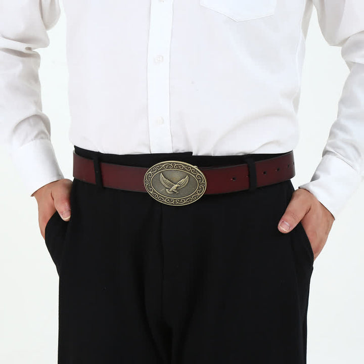 Herren DIY antiker Leder Gürtel mit freier Adler Schnalle