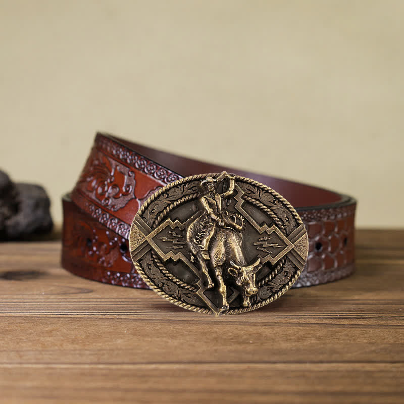 Männer DIY Rodeo Bull Rider Schnallen Ledergürtel
