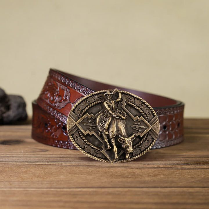 Männer DIY Rodeo Bull Rider Schnallen Ledergürtel