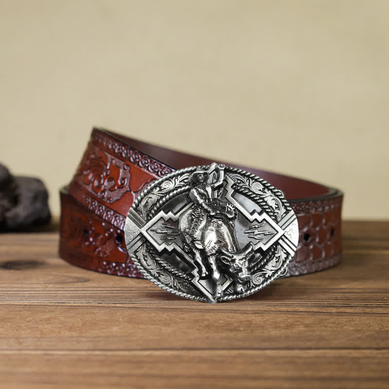 Männer DIY Rodeo Bull Rider Schnallen Ledergürtel