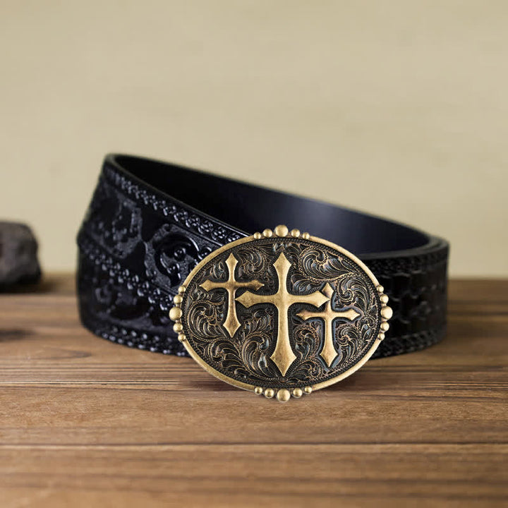 Herren DIY Leder Gürtel mit Schnalle in Kreuz-Design