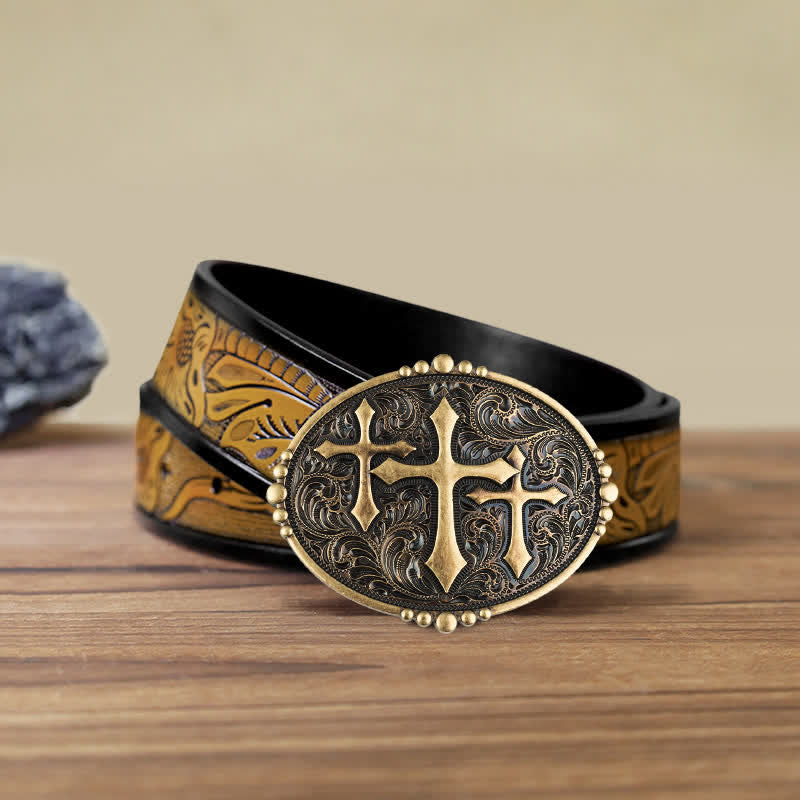 Herren DIY Leder Gürtel mit Schnalle in Kreuz-Design