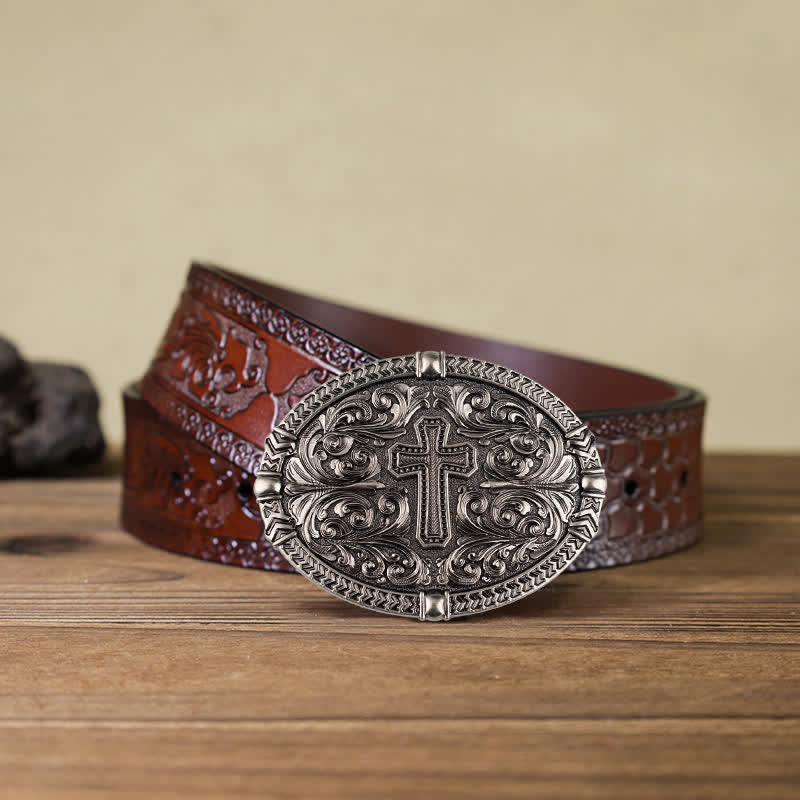 Herren DIY Center Cross Attitude Schnalle Ledergürtel