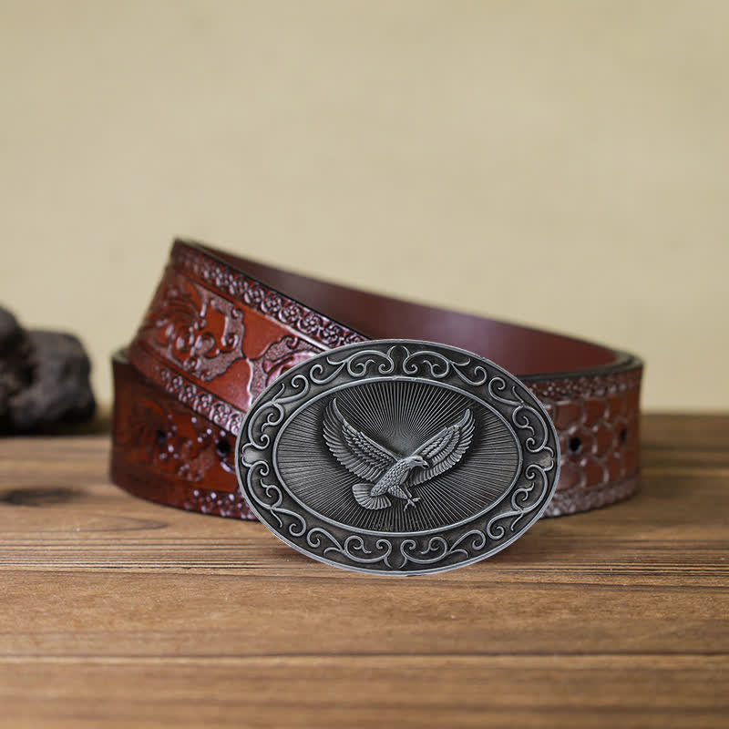Herren DIY antiker Leder Gürtel mit freier Adler Schnalle