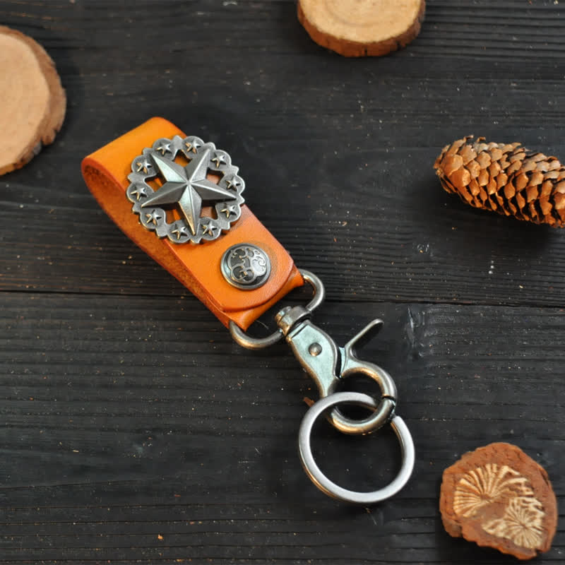 Lone Star Abzeichen Rindsleder Schlüsselanhänger - Orange - image 5