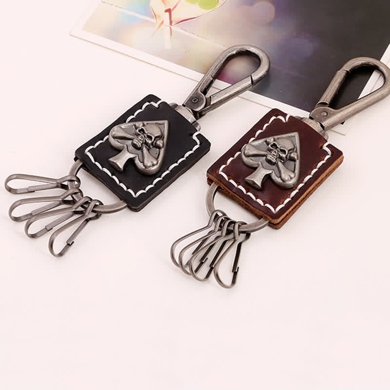 Gothic Skull Poker Ace Handgefertigter Leder Schlüsselanhänger