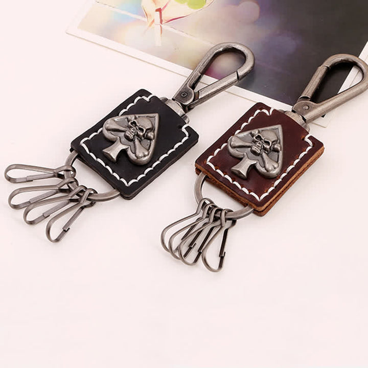 Gothic Skull Poker Ace Handgefertigter Leder Schlüsselanhänger