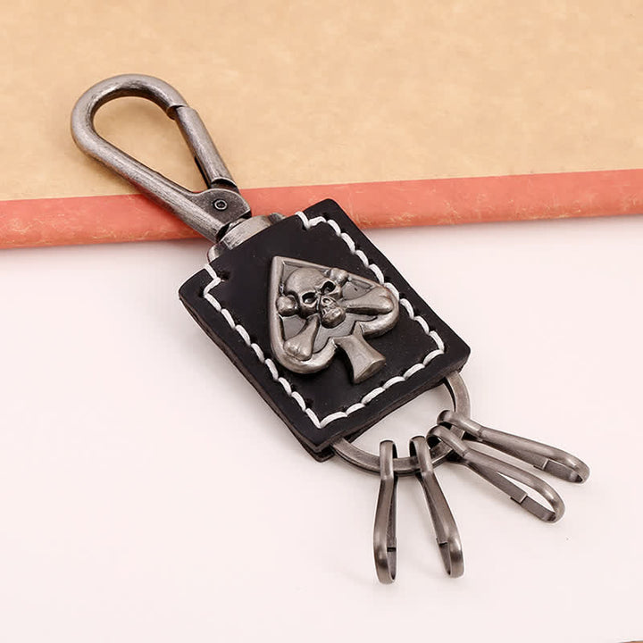 Gothic Skull Poker Ace Handgefertigter Leder Schlüsselanhänger
