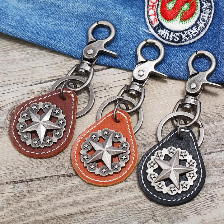 Lone Star Medaillon Anhänger Leder Schlüsselanhänger