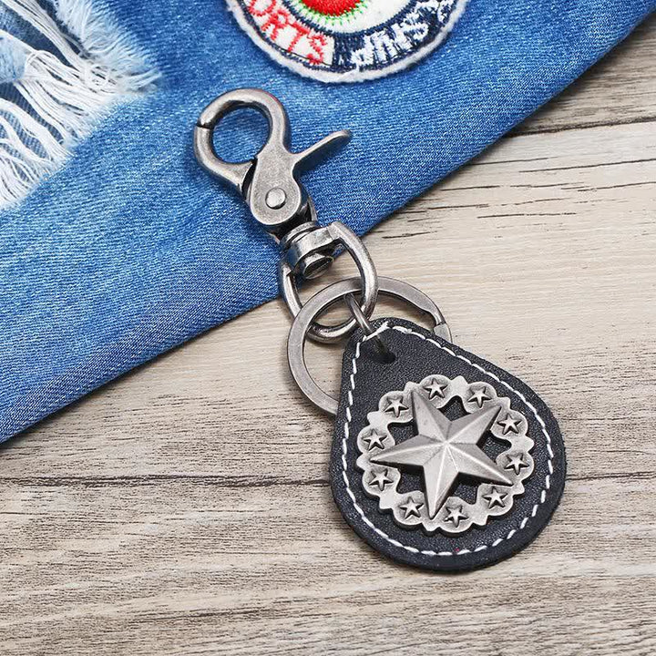 Lone Star Medaillon Anhänger Leder Schlüsselanhänger