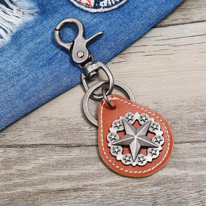 Lone Star Medaillon Anhänger Leder Schlüsselanhänger