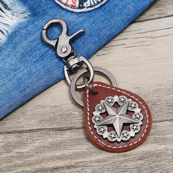 Lone Star Medaillon Anhänger Leder Schlüsselanhänger
