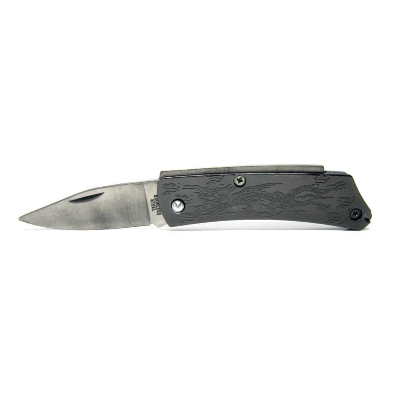 Herren DIY Rot Bronze Drache Verstecktes Klappmesser Ledergürtel