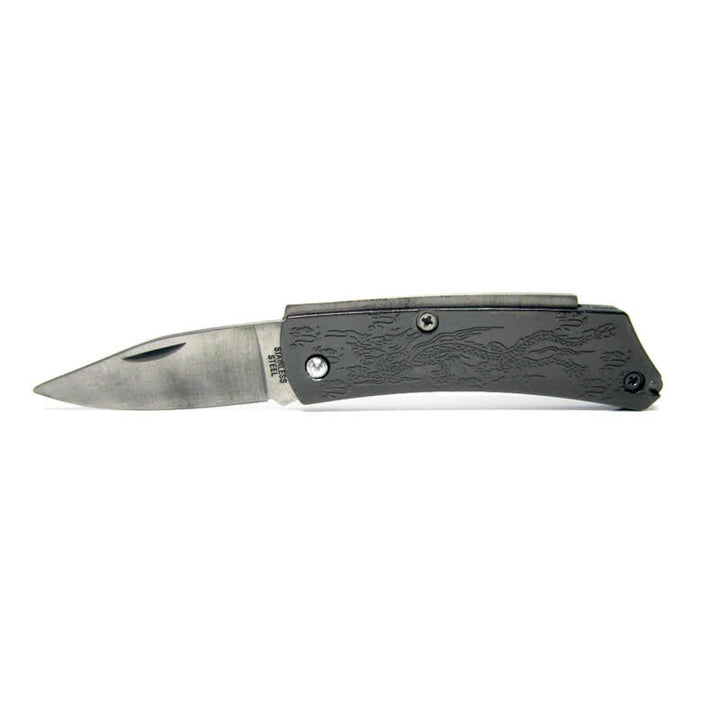 Herren DIY Rot Bronze Drache Verstecktes Klappmesser Ledergürtel