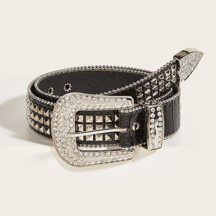 Damen Perlenkette Strassnieten Ledergürtel